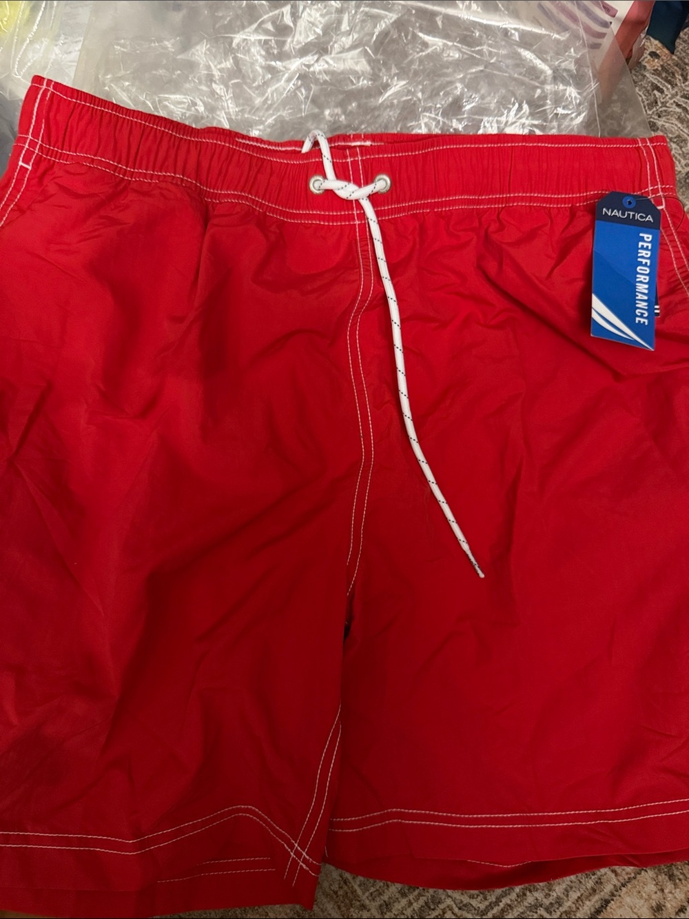 Nautica Men’s Bright Red Drawstring Swim Trunks